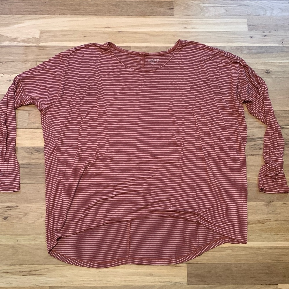 LOFT Long Sleeve Drop Shoulder Oversized Striped Tee Shirt Women’s M